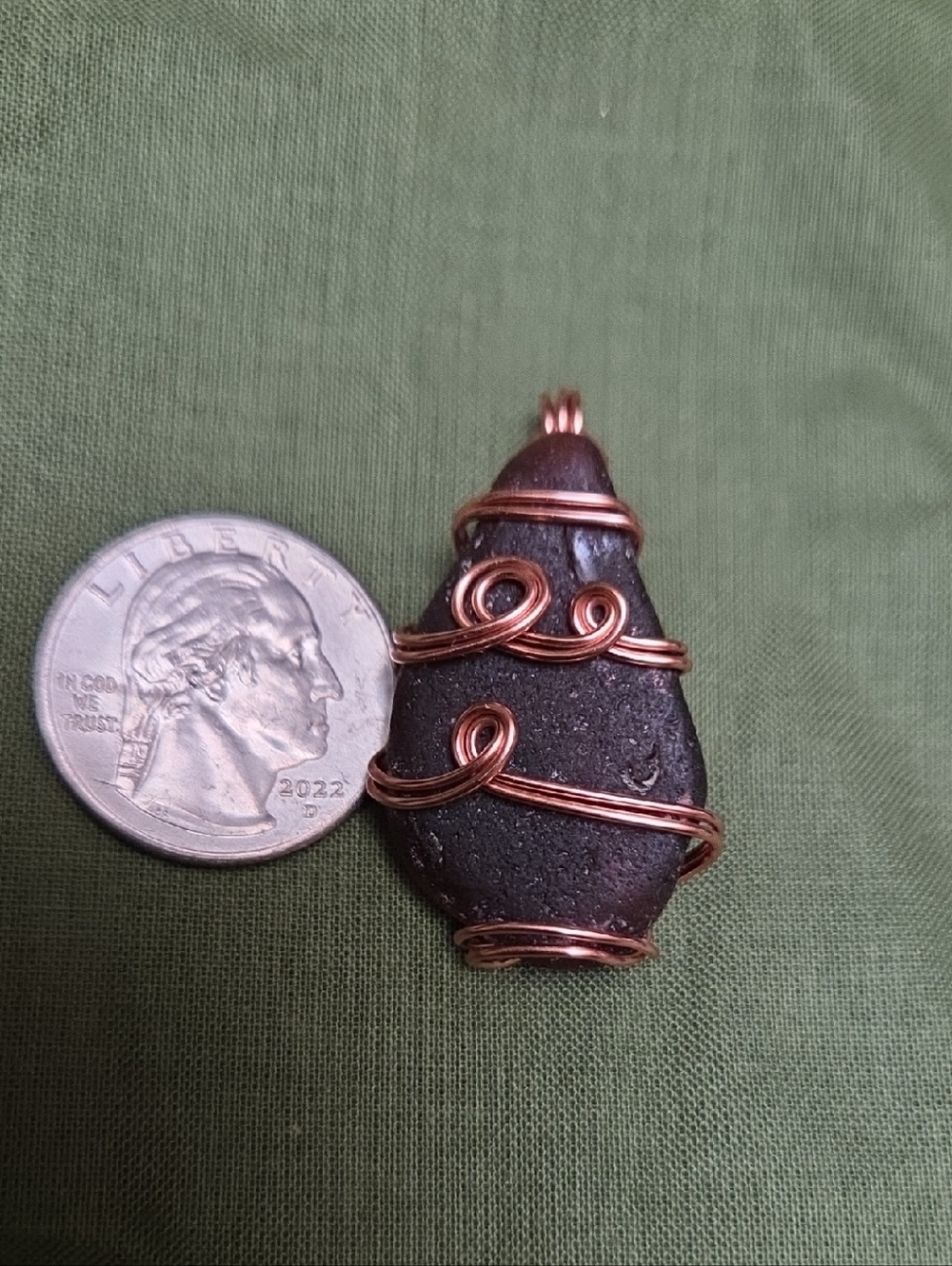 Amber Sea Glass Pendant with Copper Wire Wrap